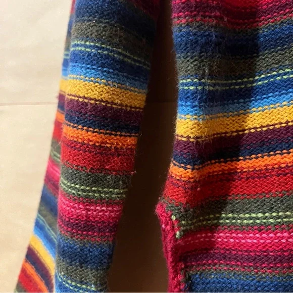 Vintage Abercrombie Stripe Tie Neck Sweater Flare Sleeve Cotton Wool Y2K Size L - Picture 8 of 14